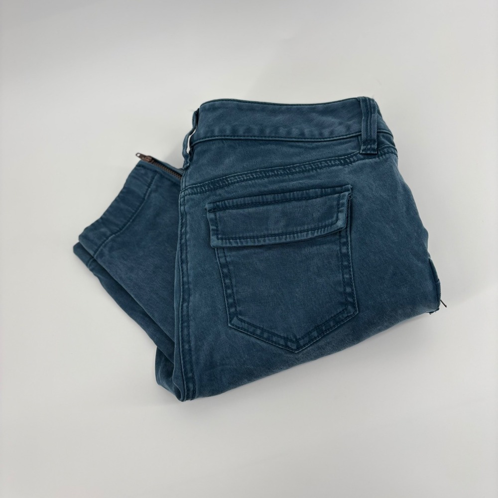 Ann Taylor Loft Cargo Pants Size 4 Blue Teal Utility Ankle Zip Skinny